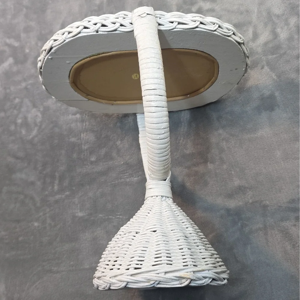 Vintage Wicker Rattan Vanity Mirror Cottage Cabin Chic Make-Up